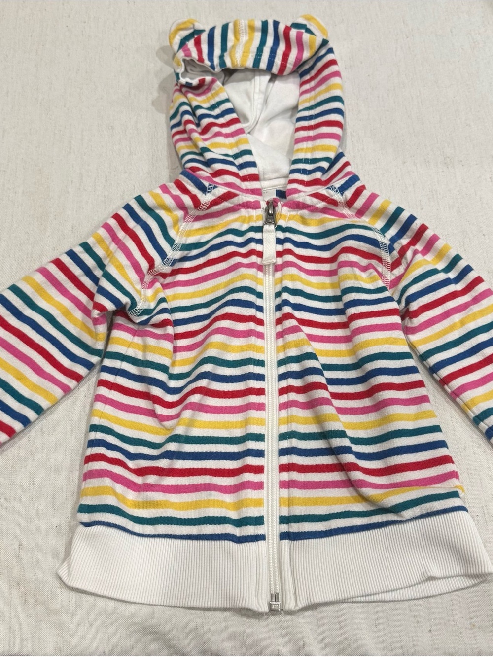 Hanna Andersson Rainbow Stripe Hooded Sweater Zip-Up Hoodie 3T Cotton